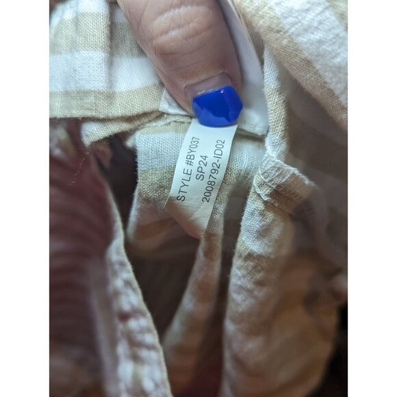 J.Crew Striped Linen Blend Button Up Shirt Size Large Vintage Sandstone White - Picture 11 of 16
